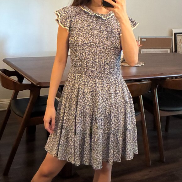 Blu Pepper Navy and Off White Printed Dress with Smocking - Picture 5 of 5